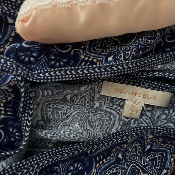 Skies Are Blue Cotton Blend Boho Romper Navy & Pink Super Cute & Soft + Pockets! - Picture 3 of 4